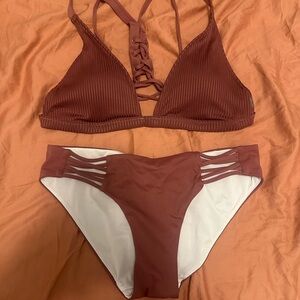 PINK Victoria's Secret Soft Maroon / Light Plum Bikini Set with Braided Detail